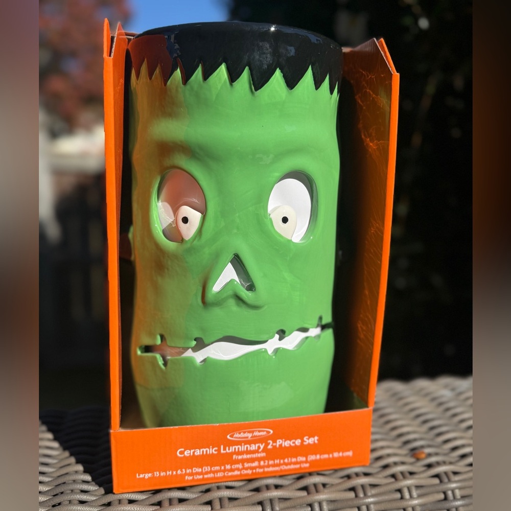 Green Frankenstein Ceramic Luminary Set - NWT